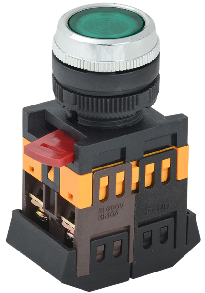 Кнопка ABLFS-22 зеленый d=22мм неон/240В 1з+1р IEK