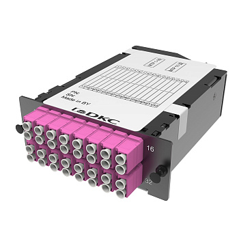 Претерминированная кассета 32 ОВ, OM4, 2xMTP(16)f/16xLC Duplex, 1 HU DKC
