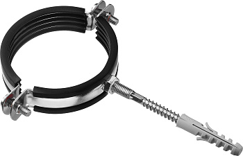 Хомут трубный с гайкой, оцинкованный, в комплекте с сантехнической шпилькой и дюбелем, 2 1/2", 1шт, ЗУБР