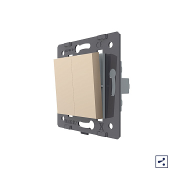 Двухклавишный проходной механический выключатель, цвет золотой (механизм) Livolo