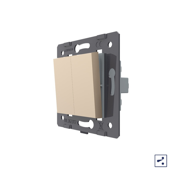 Двухклавишный проходной механический выключатель, цвет золотой (механизм) Livolo