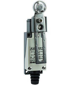 Выключатель путевой ВП 25-2143М-65 У2, рычаг со стальным роликом, регулируемый по длине, 1з+1р, безинерционный, 21х56 мм, 3А, IP65 Электротехник