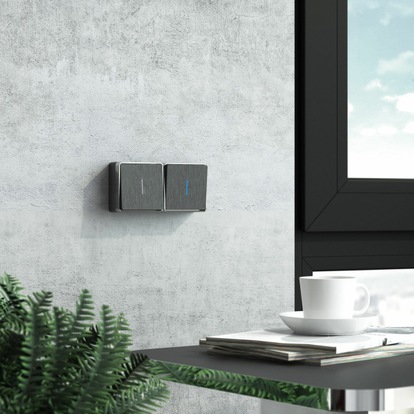 Выключатель одноклавишный с подсветкой (графит рифленый) Gallant ОУ IP20 Werkel