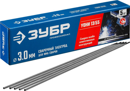 Электрод сварочный УОНИ 13/55 с основным покрытием, d 3.0 х 350 мм, 5 кг в коробке, Профессионал. ЗУБР