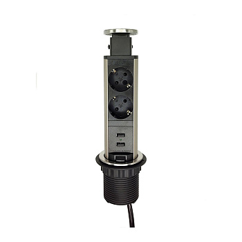 Розетка вертикальная выдвижная механическая 2EU + 2USB, кабель 2м, RocketSocket, посадочный 60мм