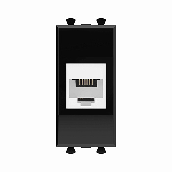 Телефонная розетка RJ-12 без шторки модульная, "Avanti", "Черный квадрат", 1 модуль DKC Телефонная розетка RJ-12 без шторки модульная, "Avanti", "Черный квадрат", 1 модуль DKC