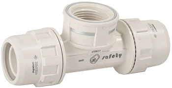 Тройник "ШиреФит" переходной "штуцер с гайкой - внутренняя резьба - штуцер с гайкой", 26мм-3/4"-26мм ЗУБР