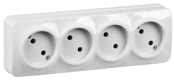 Розетка четырехместная ОУ РС24-2-ХБ без з/з 10А GLORY белый IEK