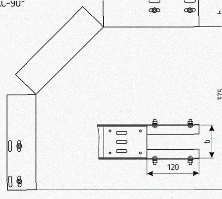 Лоток перфорированный КС 200х80-90 У3 для поворота трассы вниз на 90, окрашенный, S1,5