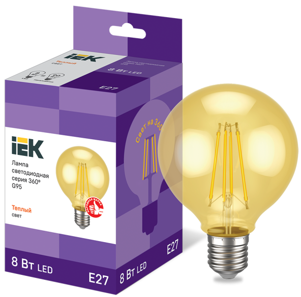 Лампа светодиодная G95 шар золото 8Вт 230В 2700К E27 серия 360° IEK Лампа светодиодная G95 шар золото 8Вт 230В 2700К E27 серия 360° IEK