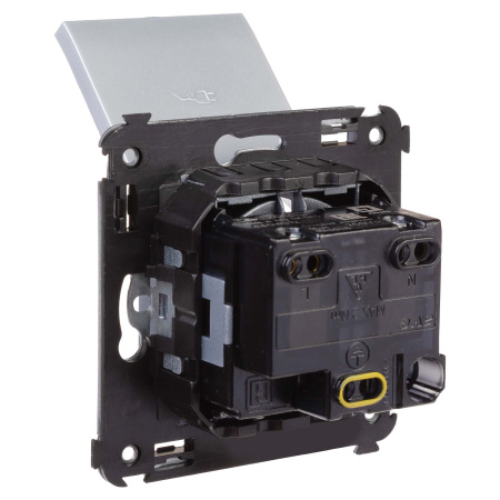 Розетка с крышкой в стену, 2P+E, с з/ш, "Avanti", "Закаленная сталь" DKC