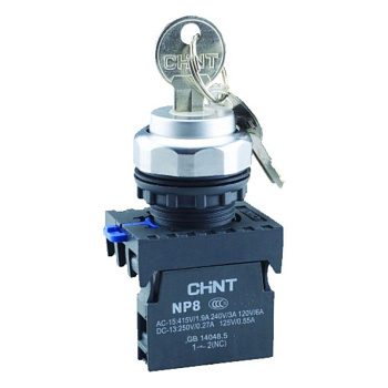 Переключатель ключом NP8-10Y/21, 2 положения самовозв., 1НО+1НЗ, IP65 (R) CHINT