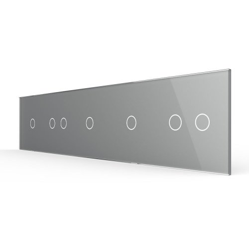 Панель для пяти сенсорных выключателей, 7 клавиш (1+2+1+1+2), цвет серый, стекло Livolo