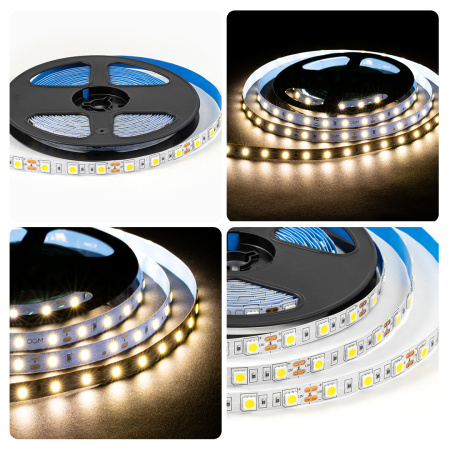 LSE-269 Светодиодная лента 12В, 14,4Вт/м, 600 лм/м, 4000К, smd5050, 60д/м, IP20, ширина подложки 10мм, 5м, д/б OGM