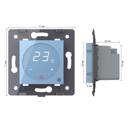 Терморегулятор пола 16А, сенсорное управление, датчик воздуха, Синий (механизм) Livolo