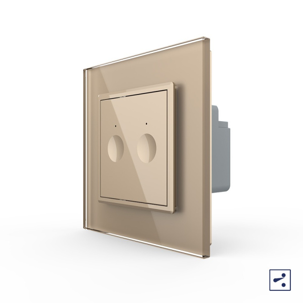 Двухклавишный проходной сенсорный выключатель Module, цвет золотой Livolo