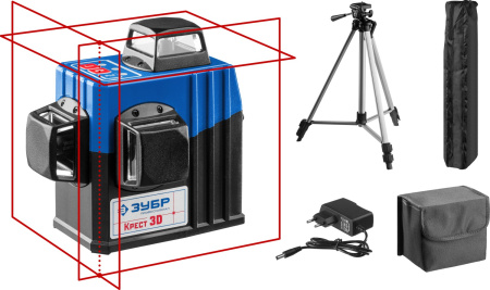 КРЕСТ 3D №2 нивелир лазерный 3х360°, 20м/70м, точн. +/-0,3 мм/м, штатив ЗУБР
