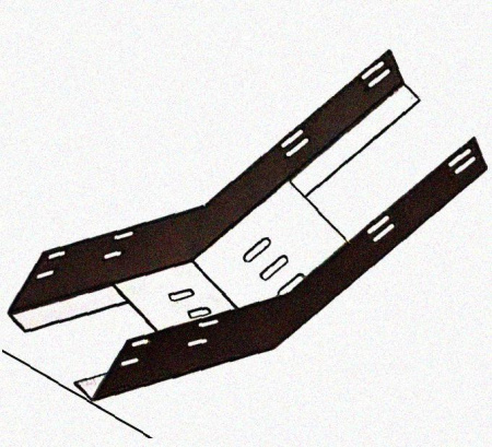 Лоток перфорированный КП 400х80-45 УТ1,5 для поворота трассы вверх на 45, оцинкованный лист S1,5
