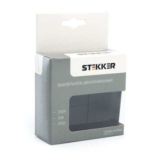 Выключатель 2-клавишный STEKKER GLS10-7004-05, 250В, 10А, серия Катрин, черный фото 7