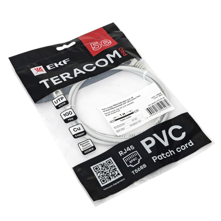 Патч-корд TERACOM PRO Cat,5E неэкранированный UTP оболочка PVC серый (1,0м) EKF