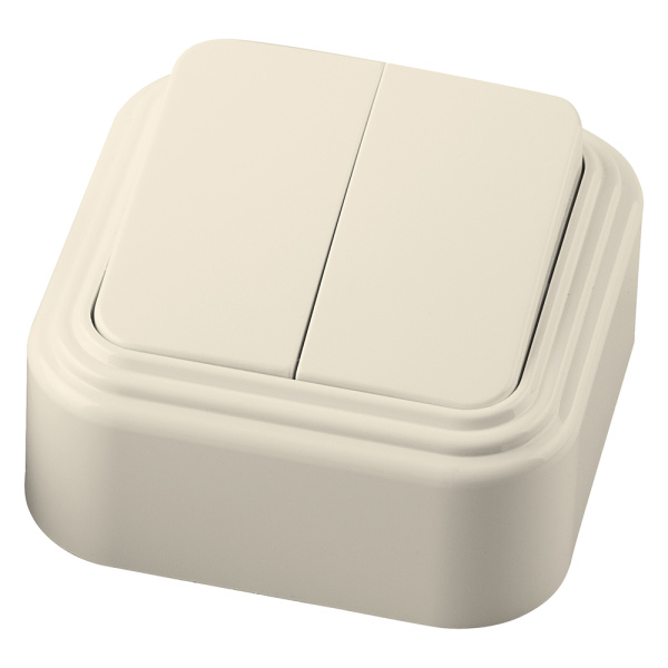 Выключатель STEKKER PSW06-22-20 двухклавишный открытой установки, 250В, 6А, IP20, слоновая кость (VA5 6-232-БЖ)