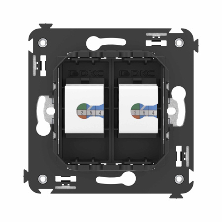Компьютерная розетка RJ-45 без шторки в стену, кат.6 двойная, "Avanti", "Черный матовый" DKC Компьютерная розетка RJ-45 без шторки в стену, кат.6 двойная, "Avanti", "Черный матовый" DKC