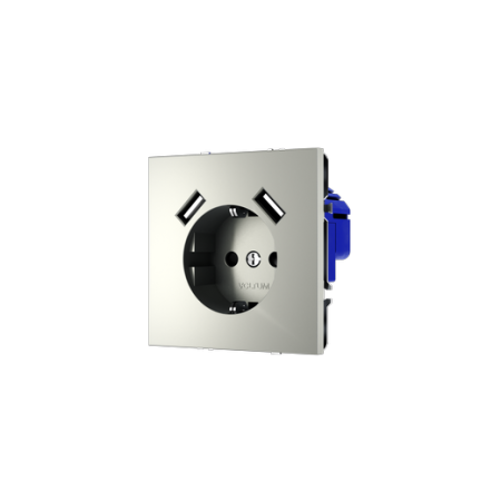 Розетка встраиваемая Voltum S70 с заземлением и защитными шторками, 16А, с USB, A+A, (сталь)