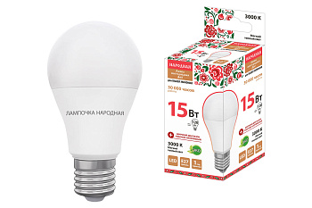 Лампа светодиодная НЛ-LED-A60-15 Вт-230 В-3000 К-Е27, (60х112 мм), Народная TDM