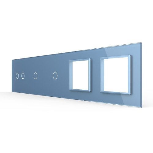 Панель для 3-х сенсорных выключателей и 2-х розеток, 4 клавиши (2+1+1), цвет синий, стекло Livolo