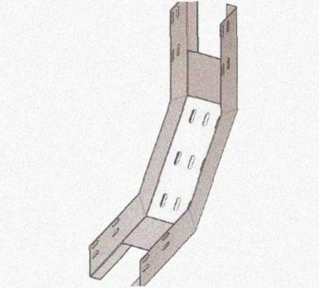 Лоток перфорированный КП 400х100-90 УТ1,5 для поворота трассы вверх на 90, оцинкованный лист S1,0