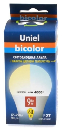 Лампа св/д BICOLOR шар A60 9W Е27 3000К Uniel