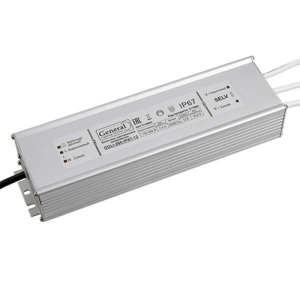 Блок питания (драйвер) для св/д ленты 24V 200W IP67 250х73х45 General