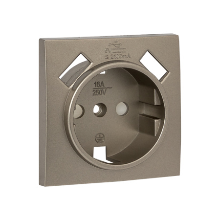 Валенсия Лицевая панель розетки 1-местной с/з 16А кашемир с защ, штор, с 2 USB 2,1А EKF