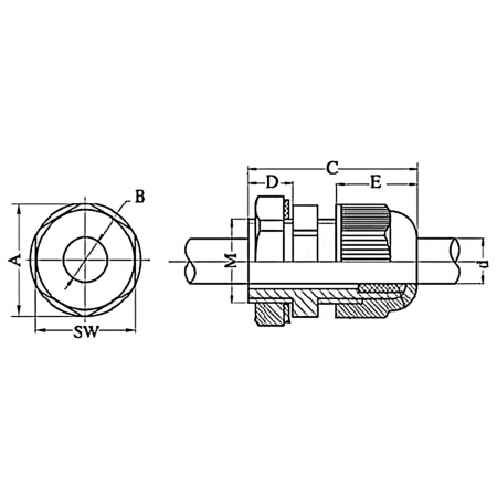 Зажим кабельный с контргайкой, IP68, PG21, д.13 - 18мм DKC