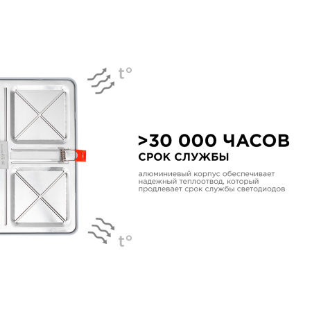 LP-24 Светодиодная панель встраиваемая с регулировкой под посадочное отверстие, 20Вт, 230В/50Гц, 1500лм, 6500К, 230х230х24мм, квадратная, драйвер на к