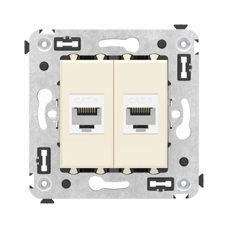 Компьютерная розетка RJ-45 без шторки в стену, кат.6 двойная, "Avanti", "Ванильная дымка" DKC