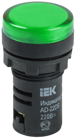 Лампа AD22DS(LED)матрица d=22мм зеленый 12В AC/DC
