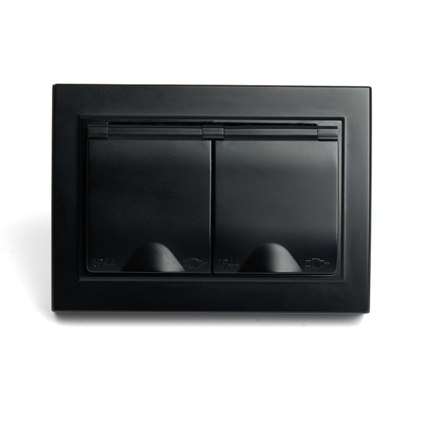 Розетка 2-местная с/з с крышкой, STEKKER, PST16-9015-03, 250В, 16А, серия Эрна, черный Розетка 2-местная с/з с крышкой, STEKKER, PST16-9015-03, 250В, 16А, серия Эрна, черный