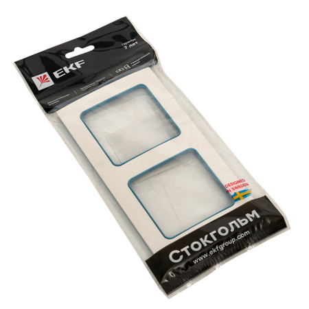 Стокгольм Рамка 2-местная белая с линией цвета синий EKF