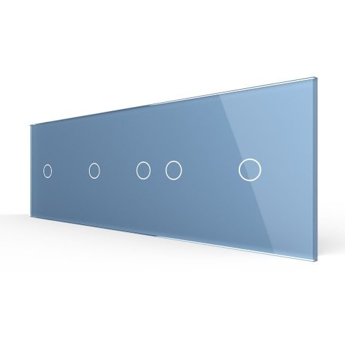 Панель для четырех сенсорных выключателей, 5 клавиш (1+1+2+1), цвет синий, стекло Livolo