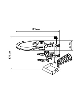 Держатель для пайки многофункциональный ДПМ, 2 зажима "крокодил", лупа с LED подсв., 3хААА, "Алмаз"