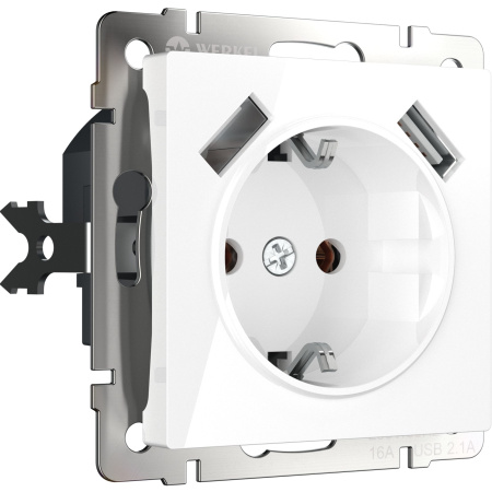 Встраиваемые механизмы Розетка СУ 1-м с 2 USB 5В/2,4А, 2х5В/1,2А, 16А Белый IP20 Werkel Встраиваемые механизмы Розетка СУ 1-м с 2 USB 5В/2,4А, 2х5В/1,2А, 16А Белый IP20 Werkel