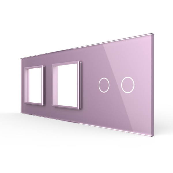 Панель для двух розеток и сенсорного выключателя, 2 клавиши, цвет розовый, стекло Livolo