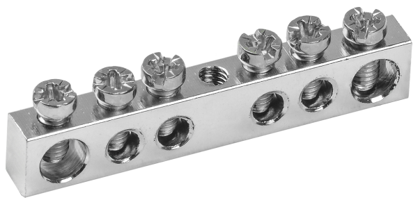 Шина PEN "земля-ноль" 6х9мм 6/1 с никелевым покрытием (6групп/крепеж по центру) IEK