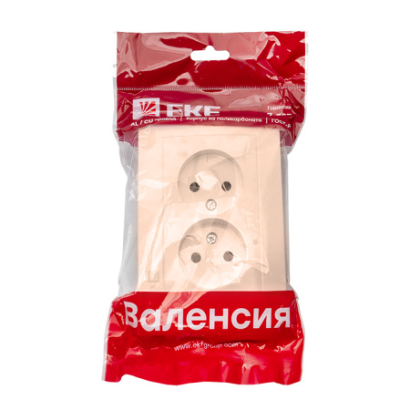 Валенсия Розетка 2-местная б/з 10А кремовая с защ, штор, EKF