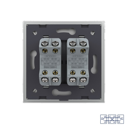 Двухклавишный перекрестный механический выключатель 1 пост, цвет серый Livolo