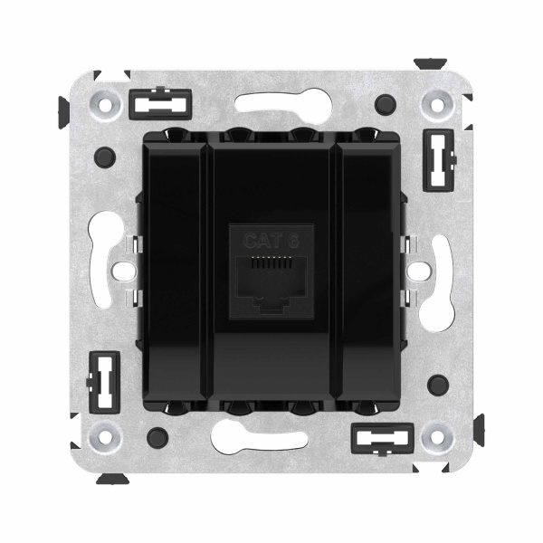 Компьютерная розетка RJ-45 без шторки в стену, кат.6 одинарная, "Avanti", "Черный квадрат" DKC