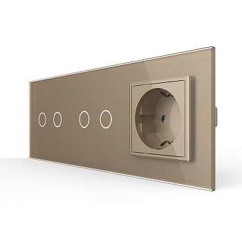 Сенсорный выключатель комбинированный на 4 линии 1 розетка 3 модуля Золотой Livolo