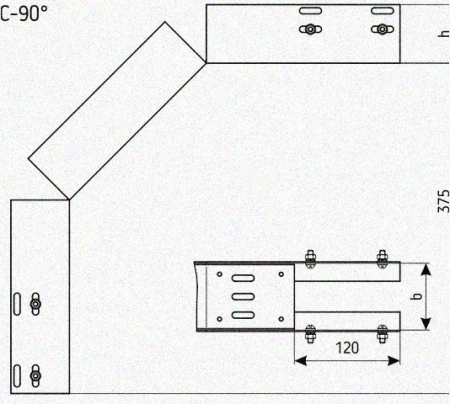 Лоток перфорированный КС 300х100-90 УТ1,5 для поворота трассы вниз на 90, горячее цинкование S1,5