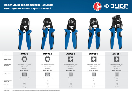 ПКМ-6-6 пресс-клещи для втулочных наконечников 0.25 - 6 мм.кв, Профессионал ЗУБР ПКМ-6-6 пресс-клещи для втулочных наконечников 0.25 - 6 мм.кв, Профессионал ЗУБР